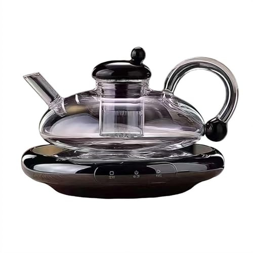 Glass Teapot Set with Electric Warmer, 700ml Borosilicate Glass Teapot & 2 Cups, Detachable Infuser, Drip-Free Spout, Anti-Scald Handle, Complete Tea Brewing Kit (Transparent/Grey)