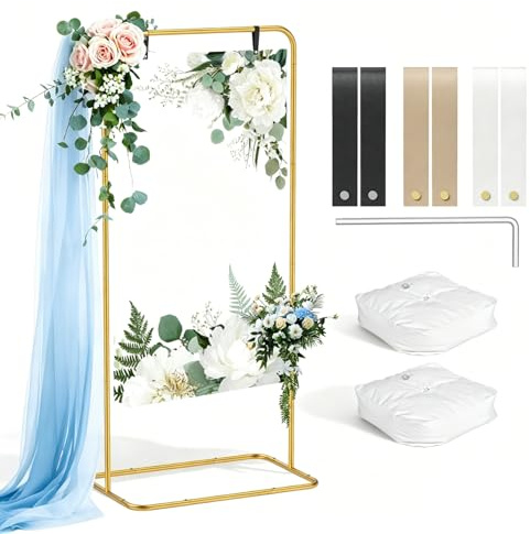 172x80cm Hochzeitsschild Halter, Verstellbarer Höhe Hochzeits-Willkommensschild mit 6 Lederriemen Posterhalter Hintergrundständer, Wasserbeutel Luftballon für Posters, Werbung, Reception, Goldfarben