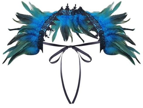 Damen Gothic Federkragen Schwarz Feder Cape Schal Federn Schulter Flügel Halloween Pfau Kostüm Damen Feder Verstellbarer Schal SexySchwarzer Federschal Gothic Federschal Accessoire Karneval Kostüm
