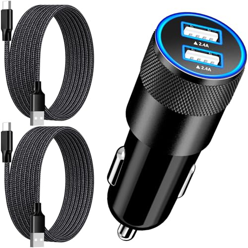Certifié Apple MFi Allume Cigare USB C, 4.8A USB Rapide Chargeur Voiture | Rombica Prise Allume Cigare Chargeur Voiture Type-C + 2Pack Câble Type-C Tissé Pour iPhone 17/17 Pro/16/15/Galaxy S26/Xiaomi