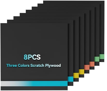 8 confezioni di fogli di compensato spesso 3 mm, 30 x 30 cm, assortimento di quattro colori (nero, finitura con vernice a tre strati), legno laser per incisione laser, ideale per taglierine laser