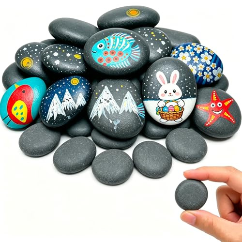 Gmubjux Flache Steine zum Bemalen, 30 Kieselsteine Naturstein Set, Malsteine für Kinder und Erwachsene, Kreativ Steine Bemalen, Flache Steine 2-4 cm