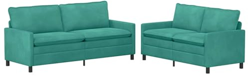 Owoxanthellate Sofa Set 2-Sitzer und 3-Sitzer, Couchgarnitur aus Samt in Türkis, Modernes Wohnzimmer Sofa mit robustem Metallrahmen, Doppellagige Kissen, 5 Sitzer Polstermöbel