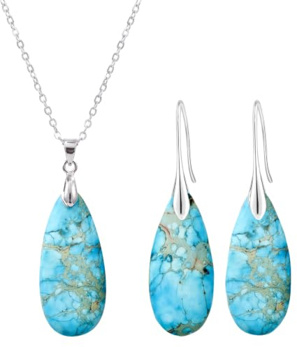 3 Pcs Natural Stone Earrings and Necklace Set for Women, Waterdrop Dangle Boho Statement Jewelry with Fishhook Earwires, Trendy Gift for Girls and Friends