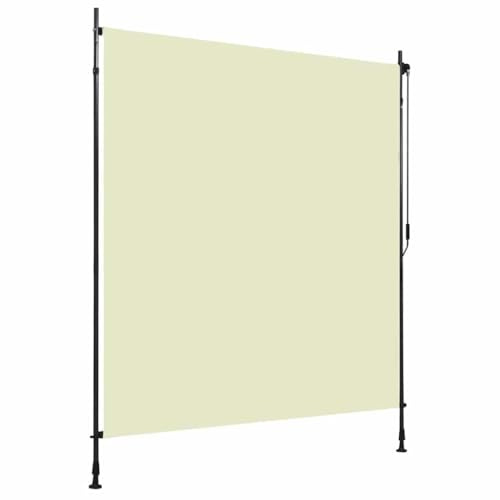 Estor enrollable para exterior con manivela de 200 x 270 cm, color crema, estor vertical con dos postes ajustables de 225 a 275 cm para balcón, terraza o pérgola, bloque Le Soleil y correa