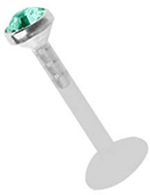 Modern Nature Piercing-Schmuck Ein Lippenpiercing Teflon Labret Stecksystem Stahl 1,6 x 10 mm + Stein 2,5 mm in grün-türkis