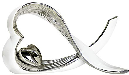 Wunderschöne Skulptur Dekofigur Herz aus Keramik weiß/silber mit Struktur Höhe 15 cm Breite 25 cm