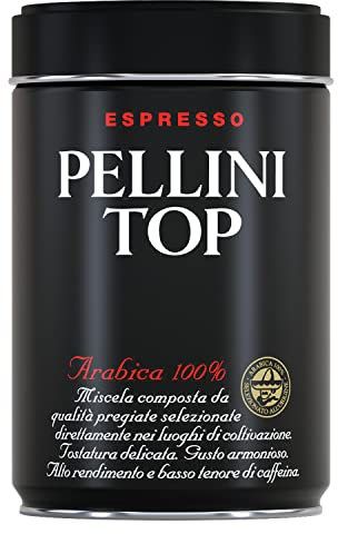 Pellini Caffè Top 100% Arabica, Caffè Macinato per Moka dall'Aroma Intenso e Avvolgente, Miscela 100% Arabica a Tostatura Delicata, Confezione da 250g