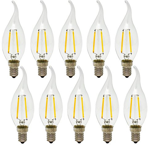 10X C35 E14 Ampoule Filament LED Edison Antique Flamme Lampe, 2W/150LM, Non-Dimmable, Blanc Chaud 2700K, Ampoule à Incandescence Équivalent 15W, AC220-240V