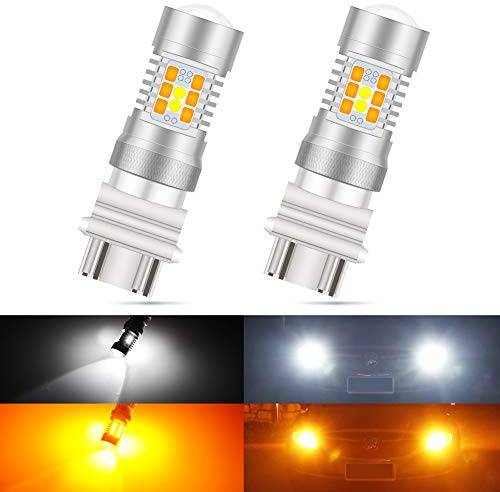 KATUR 3157 3155 3457 3057 4057 Bombillas LED de conmutación Blanco/Amarillo Chipsets 3030 de Alta Potencia con proyector para Luces Intermitentes y DRL (Paquete de 2)