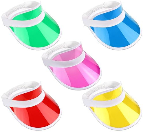 The Glowhouse Pack of 5 Premium Quality Sun Visors Pub Golf Tennis Visor Golf Fancy Dress Costume Hen Stag Party Festivals Raves 60s 70s 80s 90s (Mixed)