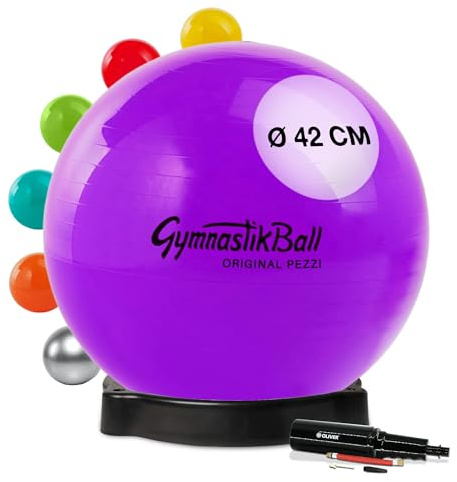 PEZZI Gymnastikball Standard mit Ballschale und Pumpe | Sitzball aus robustem PVC, belastbar bis 400 kg, für Therapie, Sport und Büro