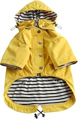 Pethiy Premium Hunde Regenmantel,Regenjacken für Hunde,wasserdicht Hundemantel mit Reißverschluss,Hund Regendicht Hoodies mit reflektierenden Knöpfen und Taschen,mit abnehmbare Kapuze-Gelb-M