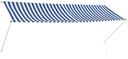 Festnight Markise 350cm Einziehbar | Handbetrieben Klemmmarkise Balkonmarkise | Sonnenschutz UV- und wasserbest?ndig | Markise Fenster Terrasse Balkon Garten | 350 x 150 cm Blau und Wei?