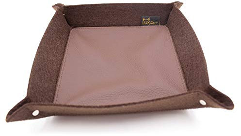 Filz Hosentaschendepot in braun mit Echt-Leder-Boden, Taschenleerer, Ablageschale, Servierschale, Schlüsselablage, ideal für Schmuck, Kosmetik, Kleingeld, Aufbewahrungskorb, Filzbox in 20x20cm
