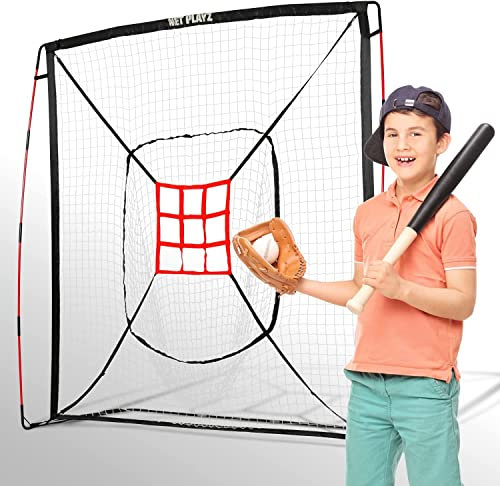 Net Playz Baseball- und Softball-Übungsnetz, ähnlich wie Bogenrahmen, ideal für alle Schwierigkeitsstufen, Pop-Up/einfach zusammenklappbar/Fiberglas-Rahmen, leicht, tragbar, schwarz (NOC05140)