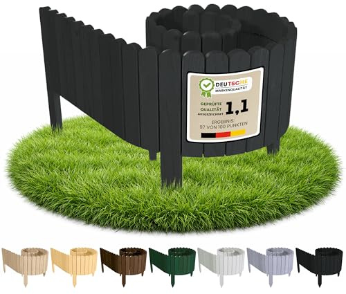 Floranica Rollborder Flexibelt trästaket 200 x 10 cm Antracit (Förkortningsbar) Tallträ Rabattkant trä Trästaket på Rulleträdgårdskant trä Trädgårdsstaket för fruktträdgårdar Rabattkanter
