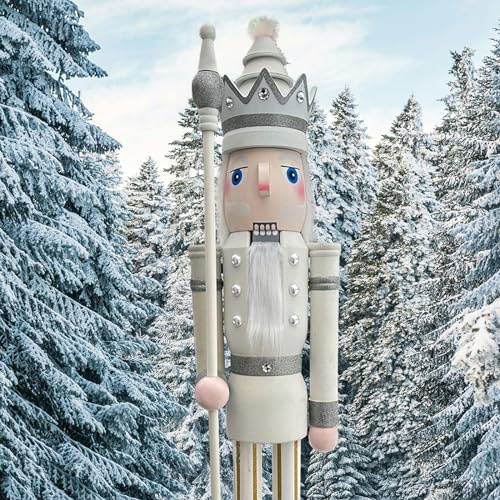 CDL 180 cm géant 6 Pieds Blanc l'or Brille Neuf Décoration de Noël en Bois Casse-Noisette Roi K30