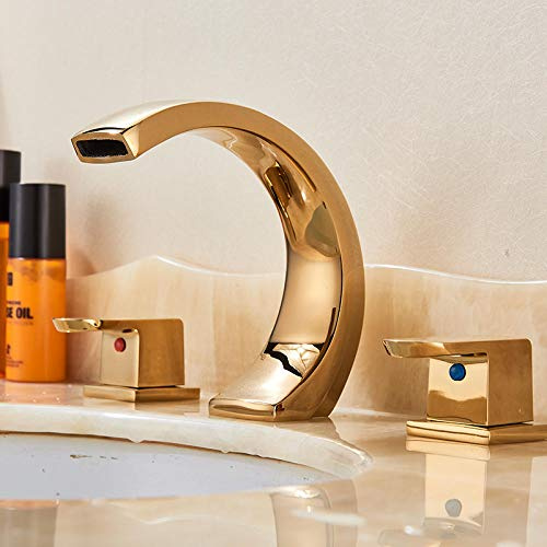 Rubinetto per vasca con doppio rubinetto per lavabo Rubinetto per lavabo con vasca da bagno con piano di appoggio Rubinetto per lavabo-d'oro
