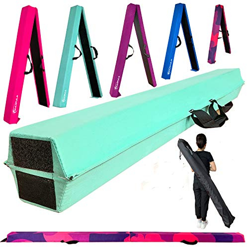Marfula Barra de equilibrio de gimnasia plegable de 6 pies, 8 pies, 9 pies, extra firme, cubierta de gamuza, parte inferior antideslizante con bolsa de transporte para niños y adultos, uso doméstico