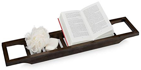 Relaxdays Bandeja Bañera de Bambú, 70 cm Ancho, Tabla de Baño para Colgar, Repisa Accesorios de Higiene, Marrón Oscuro