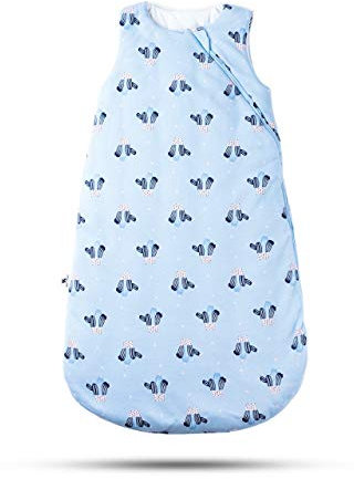 R&M ORIENT Ganzjahres Babyschlafsack – Standard 100 Oeko-TEX – Bequem & Atmungsaktiv aus 100% Bio-Baumwolle – Seitlicher 2-Wege-Reißverschluss – 2.5 TOG (Blue Cactus; 90 cm; 12-18 Monate)