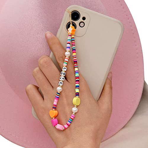 Handykette Mit Perlen, Handy Lanyard Kette für Acryl Telefon Anhänger, Böhmen Stil Bunte Telefon Strap für Frauen, Auto Schlüsselanhänger, Kettenlänge 28cm