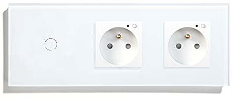 BSEED Intelligent Touch Alexa Interrupteur D'Éclairage avec Double Prise Standard Français WIFI 1 Gang 1 voie (Fil Neutre Requis) Fonctionne avec Tuya Alexa/Google Home APP Blanc
