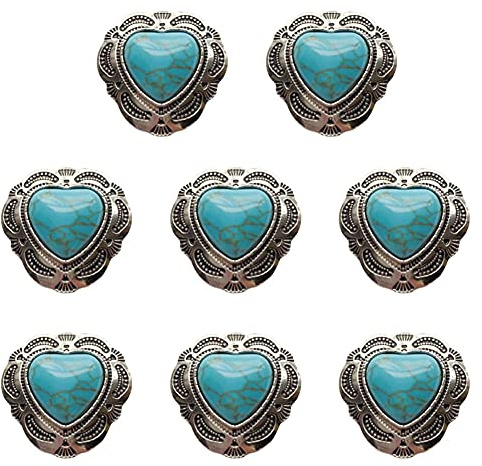 brandname Duolai 8pcs Retro Love Heart Turquoise Buttons Craft Purses Leather Decorative Accessories Conchos Snaps Metal Stud Screw Back Rivet DIY Shoes Bag Belt Product Supplies silver