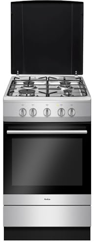 Amica Standherd 50 cm 71 L Gaskochfeld Edelstahl SHGG 11568 E | 4 Gasbrenner, Gusseisen-Topfträger, Grillfunktion, EasyClean, CoolDoor3, Halogenbeleuchtung, Schublade