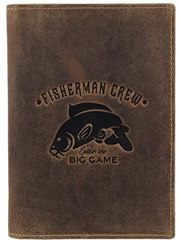 Greenburry Vintage Fisherman Crew Leder Ausweismappe Dokumentenmappe Angelschein Etui BV-328B-FC-Carp Karpfen, Farbe:Braun