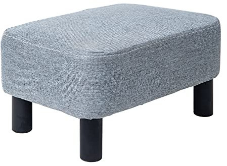 IBUYKE Kleiner Fußhocker, Hocker aus Leinenstoff, rechteckiger Ottoman mit gepolstertem Sitz, Kiefernholzbeinen und gepolstertem Wechselschuhhocker für Wohn- und Schlafzimmer, hellgrau RF-BD214-D