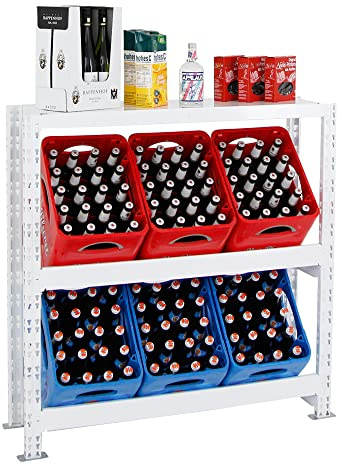 PROREGAL Getränkekistenregal Tegernsee XL Weiß 6 Kisten + Board | HxBxT 110x110x30 cm freistehendes Getränkeregal Wasserkistenregal Getränkekistenständer