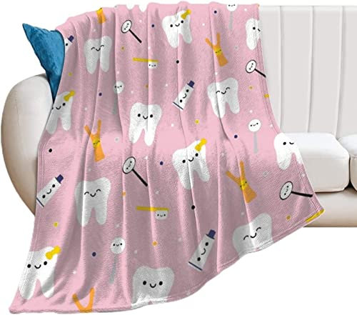 3D Kuscheldecke 150x200 Zähne Warme Decke Zahnpasta Flanell Fleecedecke Süßes Rosa Flauschig Weich Wohndecke für Sofadecke Couchdecke Sofaüberwurf Bettüberwurf