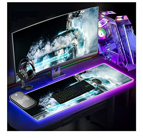 AXTMR 15W RGB Luminous Wireless Charging Gaming Mouse Pad, Super Large Office Fast Charging Desk Pad, With Fingerprint Touch Sensor,style4,30 * 70cm
