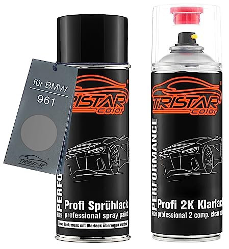 TRISTARcolor Autolack 2K Spraydosen Set für BMW 961 Schiefergrau Softlack Matt Basislack 2 Komponenten Klarlack Sprühdose