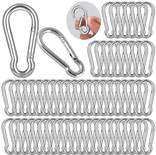 120PCS M5 Spring Snap Hook Carabiner, 2 Inch Small Carabiner Clip, 3/16 Heavy Duty Galvanized Steel Spring Clip, Quick Link Key Chain for Swing Hammock Gym Outdoor, 200LBS Holding Capacity