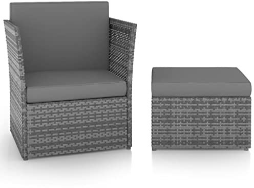 SKM Gartensessel mit Hocker Poly Rattan Anthrazit, Weight: 15.28 kg, 48193