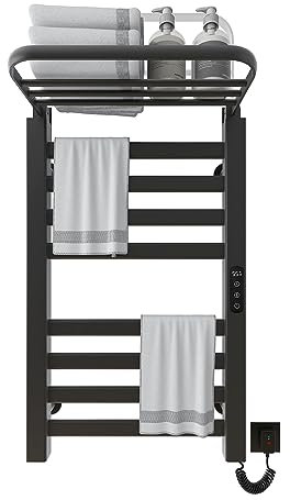 LCD Control Táctil 4 Modos Toallero Electrico Baño,200W Radiador Toallero Electrico Bajo Consumo, Tiempo, Ajuste de Temperatura 85-158 ℉, Estante Plegable de 90°,Sistemas de Seguridad, 45x75cm,Negro