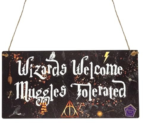 Second Ave Wizards Welcome Muggles Tolerated Holzschild zum Aufhängen, rechteckig, Schwarz