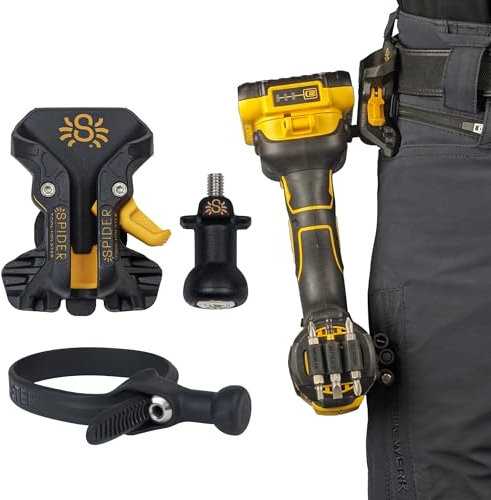 Spider Tool Holster - Pro Tool Holster + One Tool Grip + One Driver Pin - Upgraded, Self Locking Multi Tool Holder with Ambidextrous Thumb Lock