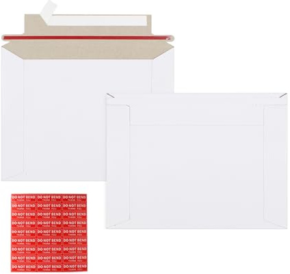 zmybcpack 100 Pack 6.5x4.5 inch Rigid Mailer Self Seal Photo Document Mailers, Stay Flat White Cardboard Shipping Envelopes White Photography Mailers for CD, Photos, Document