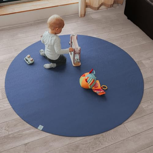 Sanosoft Runde Krabbelmatte Made in Germany - Öko-Tex 100 Blau 120cm