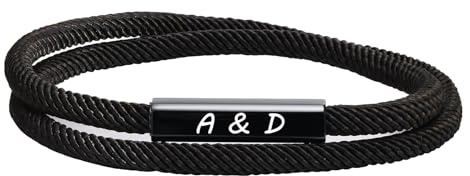 XUANPAI Armband mit Gravur für Pärchen I Personalisierbares Partnerarmband mit Gravur | Hochwertiges Pärchenarmband in Schwarzes Mailänder Seil | Paar Geschenk für Frauen und Männer