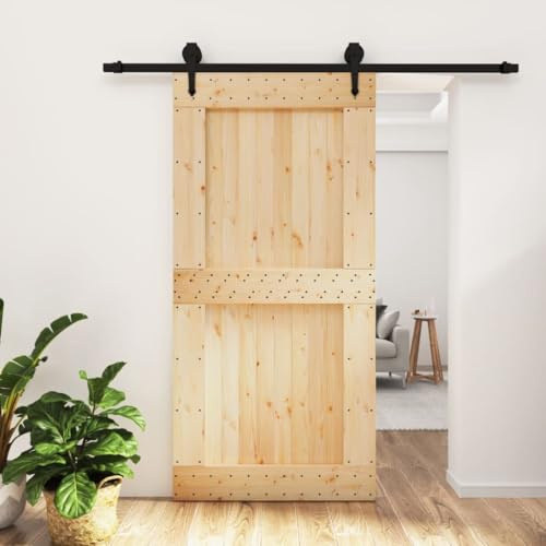 Festnight Schiebetür Komplettset Holz mit Beschlag Holzschiebetür Schiebetürbeschlag Innen Schiebetürsystem mit Tür Innentür Holztür Zimmertüren Scheunentür Schiebetüren Beschlagset 100x210 cm