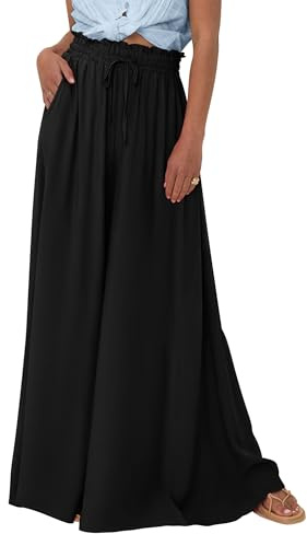 PRETTYGARDEN Women's 2026 Summer Wide Leg Palazzo Pants High Waisted Flowy Pockets Trendy Casual Lounge Boho Beach Trousers (Black,Medium)