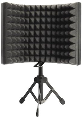 Mikrofon Schutznetz 1 Satz Faltbar mit Drei Paneelen Schwarz | Schaumstoff und Metall, Einfache Montage mit Tischstativ und Stativ, Tragbar für Karaoke und Professionelle Aufnahme