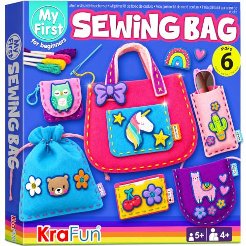 KraFun Kit de Costura Bolsos de Animales para Niños 5+ Años, 6 Proyectos Fai da Te (Bolso, Funda, Tarjetero), Fieltro, Instrucciones, Juguete Educativo