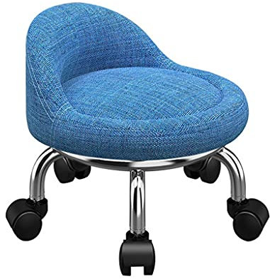 Räder,Fußstütze,23 cm,kleine Stühle,rollbar,gepolstert,mit Rückenlehne,Leinenstoff,Stahlrahmen,Wischen,Pediküre,Schuhe wechseln,niedrige Bank