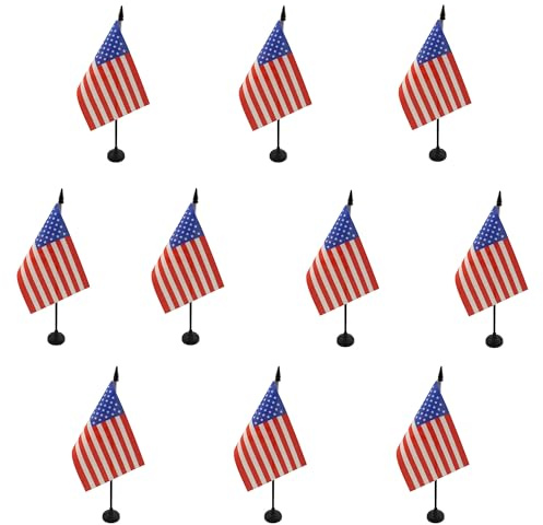 AZ FLAG Lot de 10 Drapeaux de Table Etats-Unis 15x10 cm Socle Plastique | Usage intérieur Drapeau de bureau américain United States of America USA finition cousue et bords renforcés polyester 100D
